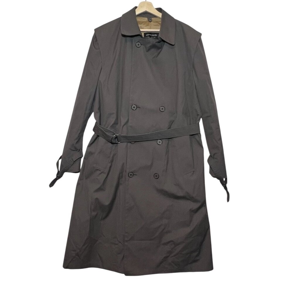 Vintage 90s Pierre Cardin Winter Men’s Trench Coat Size 42 R Gray Double Breated